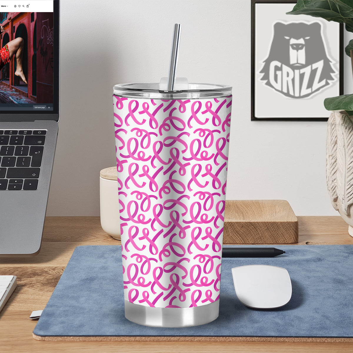 Cancer Awareness Print Pattern Tumbler-grizzshop