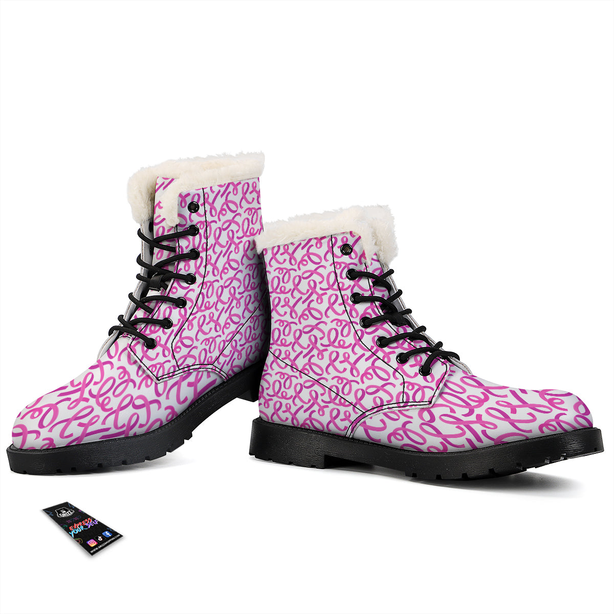 Cancer Awareness Print Pattern Winter Boots-grizzshop
