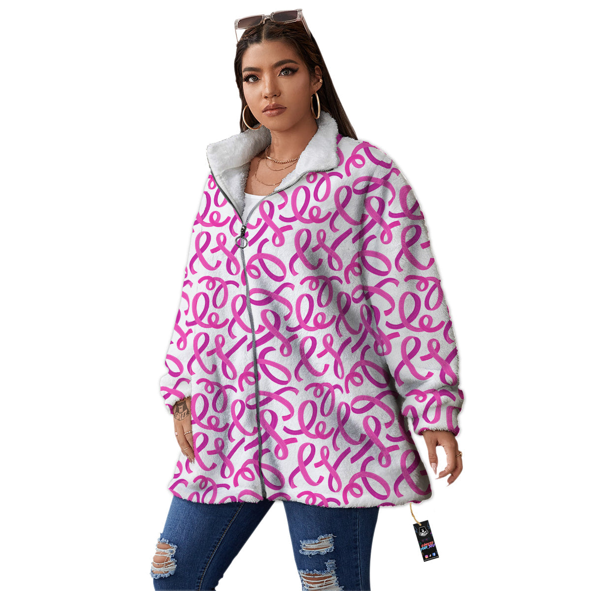Cancer Awareness Print Pattern Women's Sherpa Jacket-grizzshop