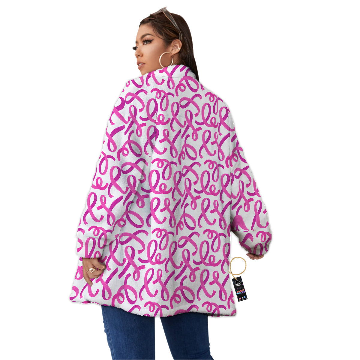 Cancer Awareness Print Pattern Women's Sherpa Jacket-grizzshop
