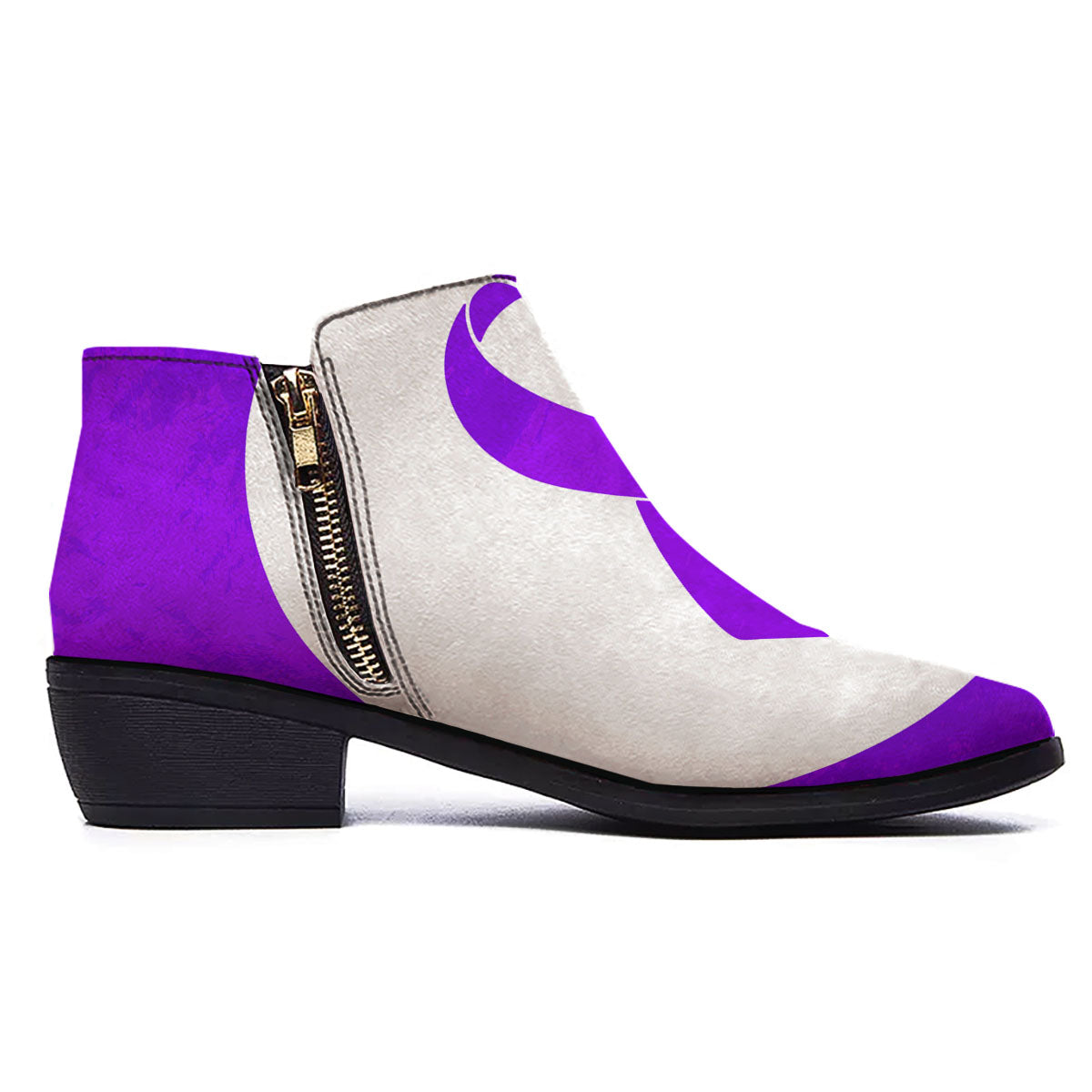 Cancer Awareness Ribbon Purple Print Ankle Boots-grizzshop