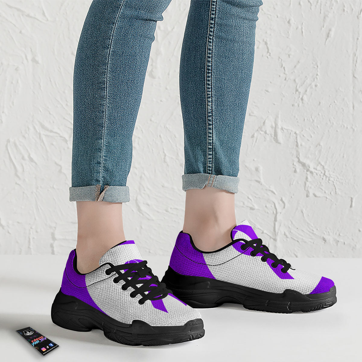 Cancer Awareness Ribbon Purple Print Black Chunky Shoes-grizzshop