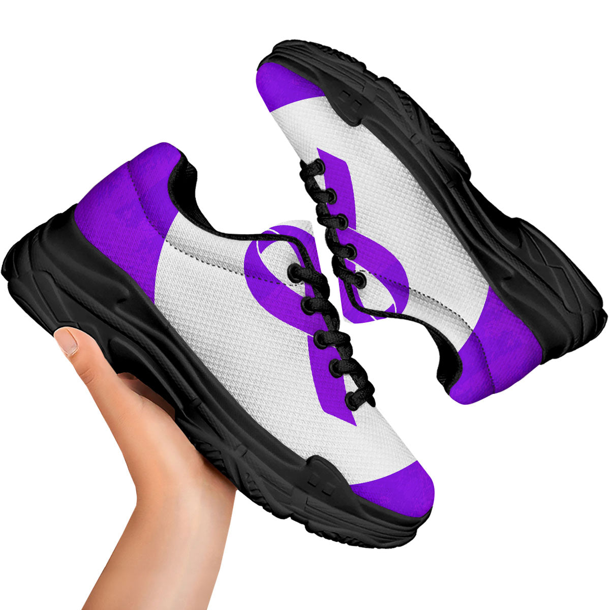Cancer Awareness Ribbon Purple Print Black Chunky Shoes-grizzshop