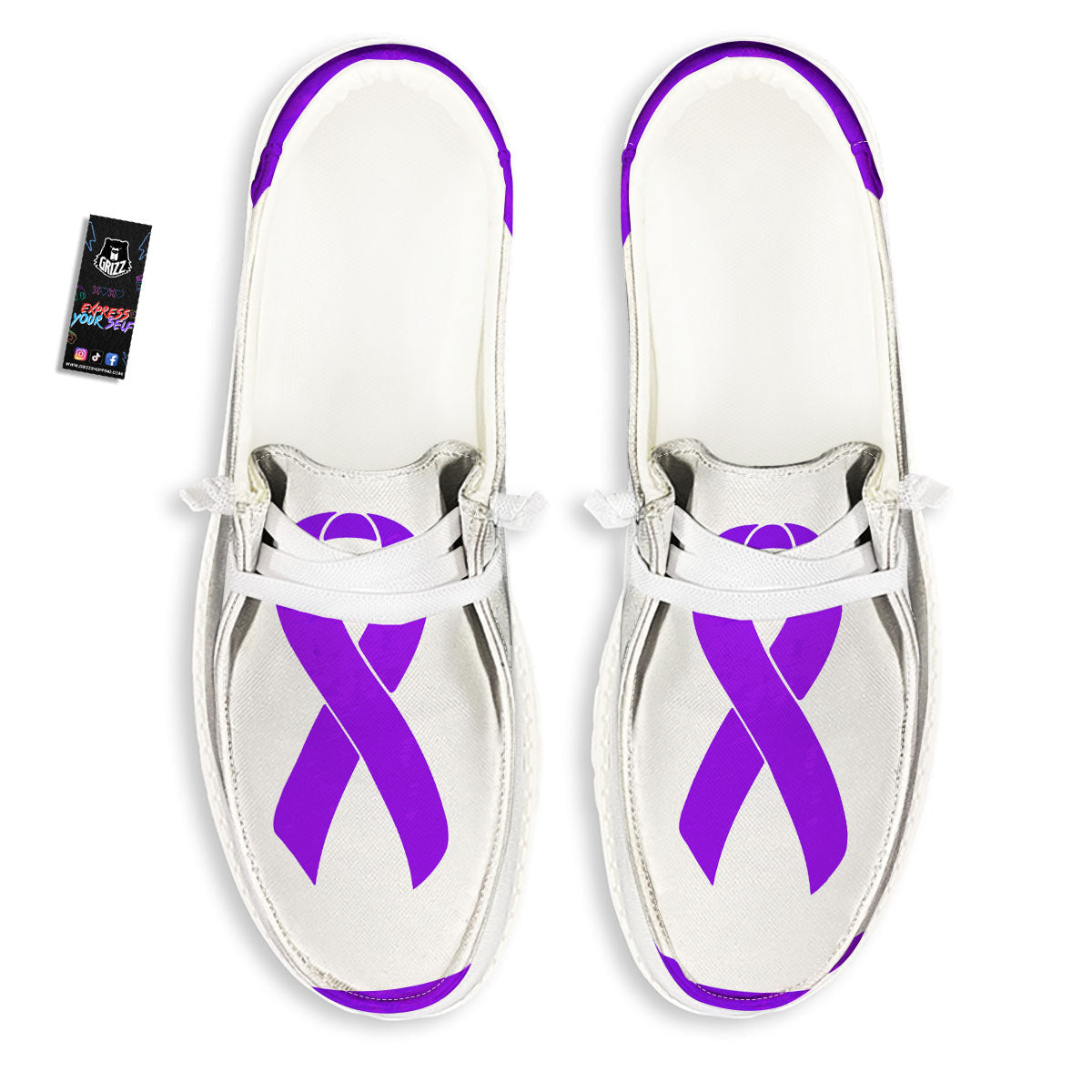 Cancer Awareness Ribbon Purple Print Black Loafers-grizzshop