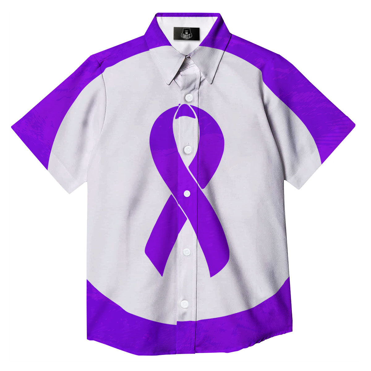 Cancer Awareness Ribbon Purple Print Button Up Shirt-grizzshop