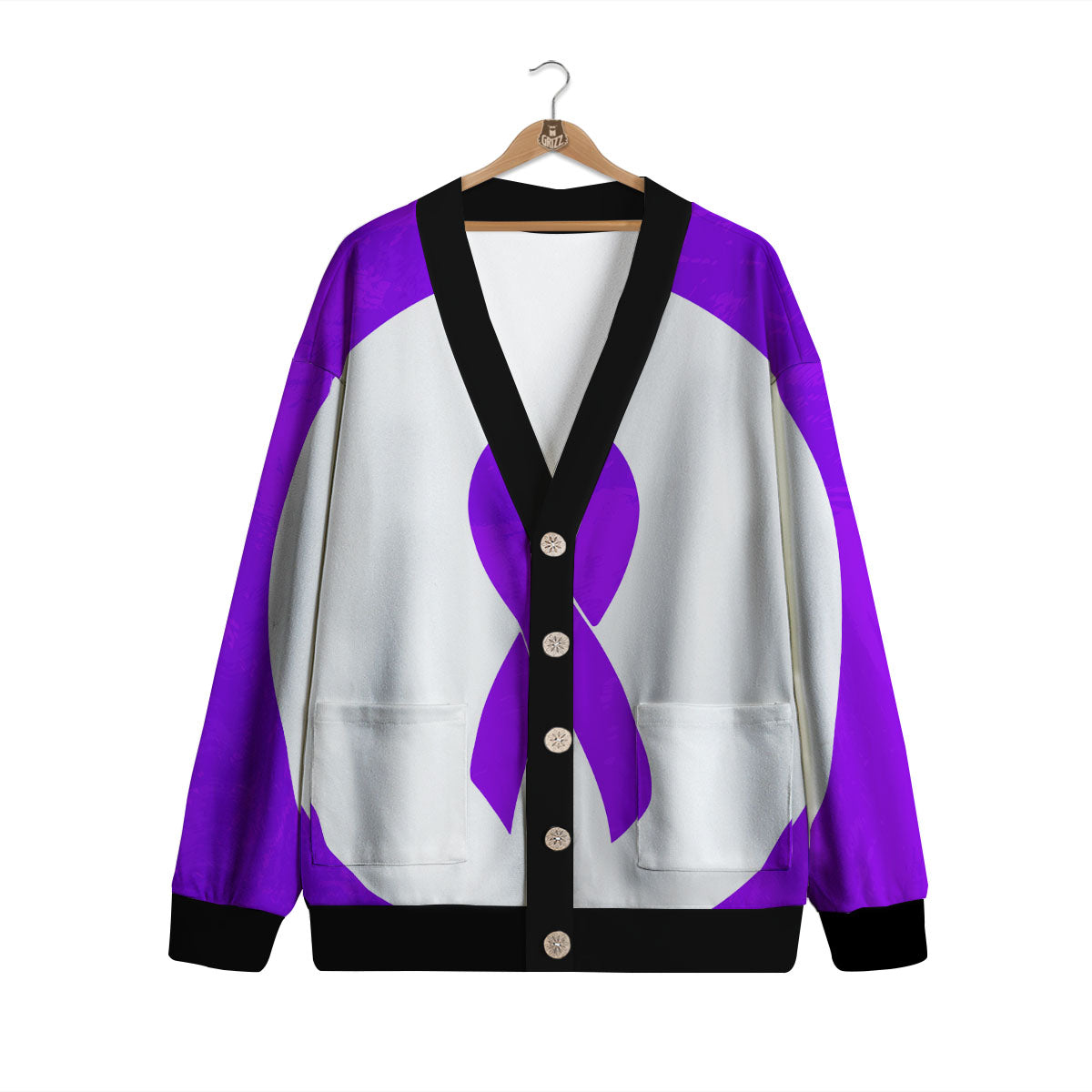 Cancer Awareness Ribbon Purple Print Cardigan-grizzshop