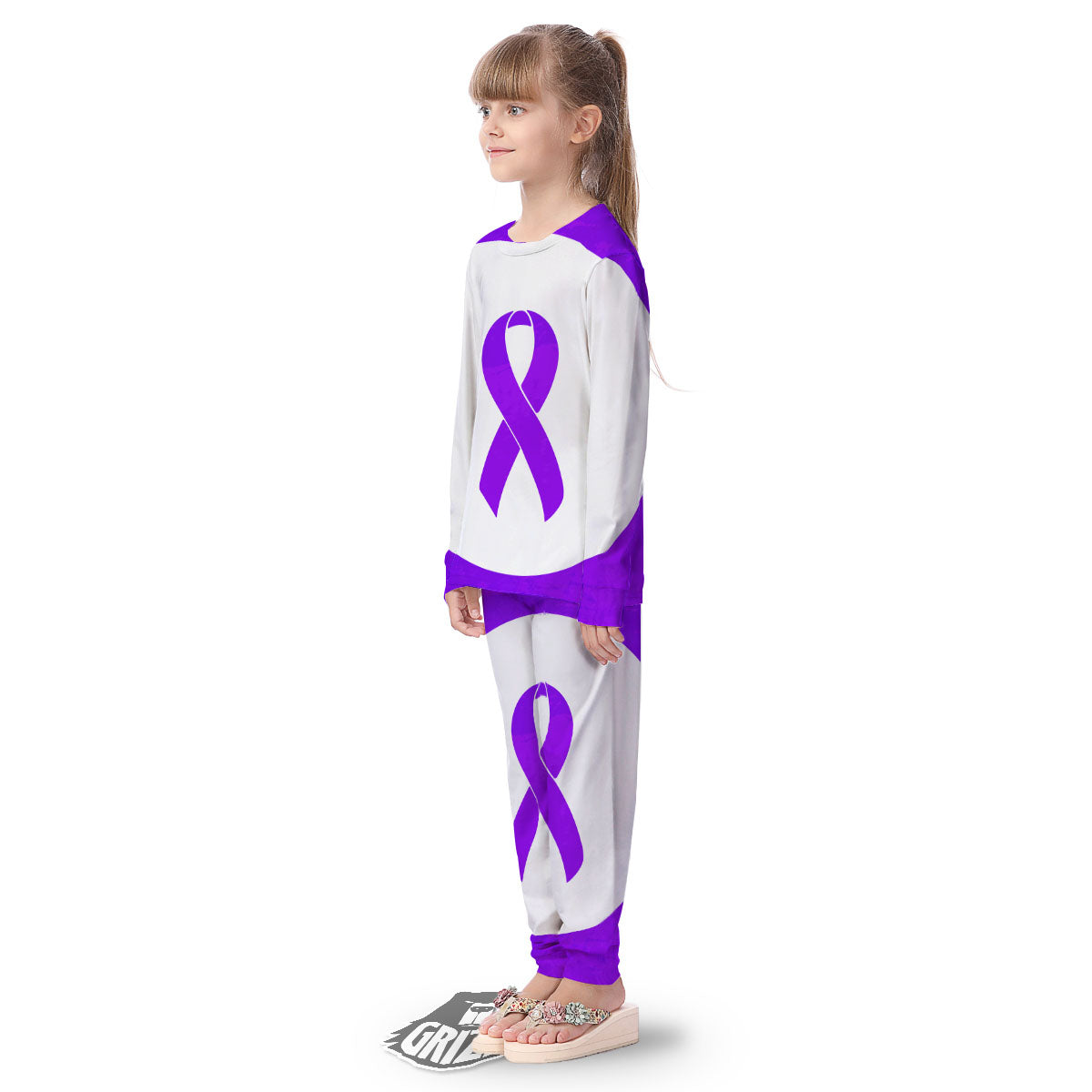 Cancer Awareness Ribbon Purple Print Kid's Pajamas-grizzshop