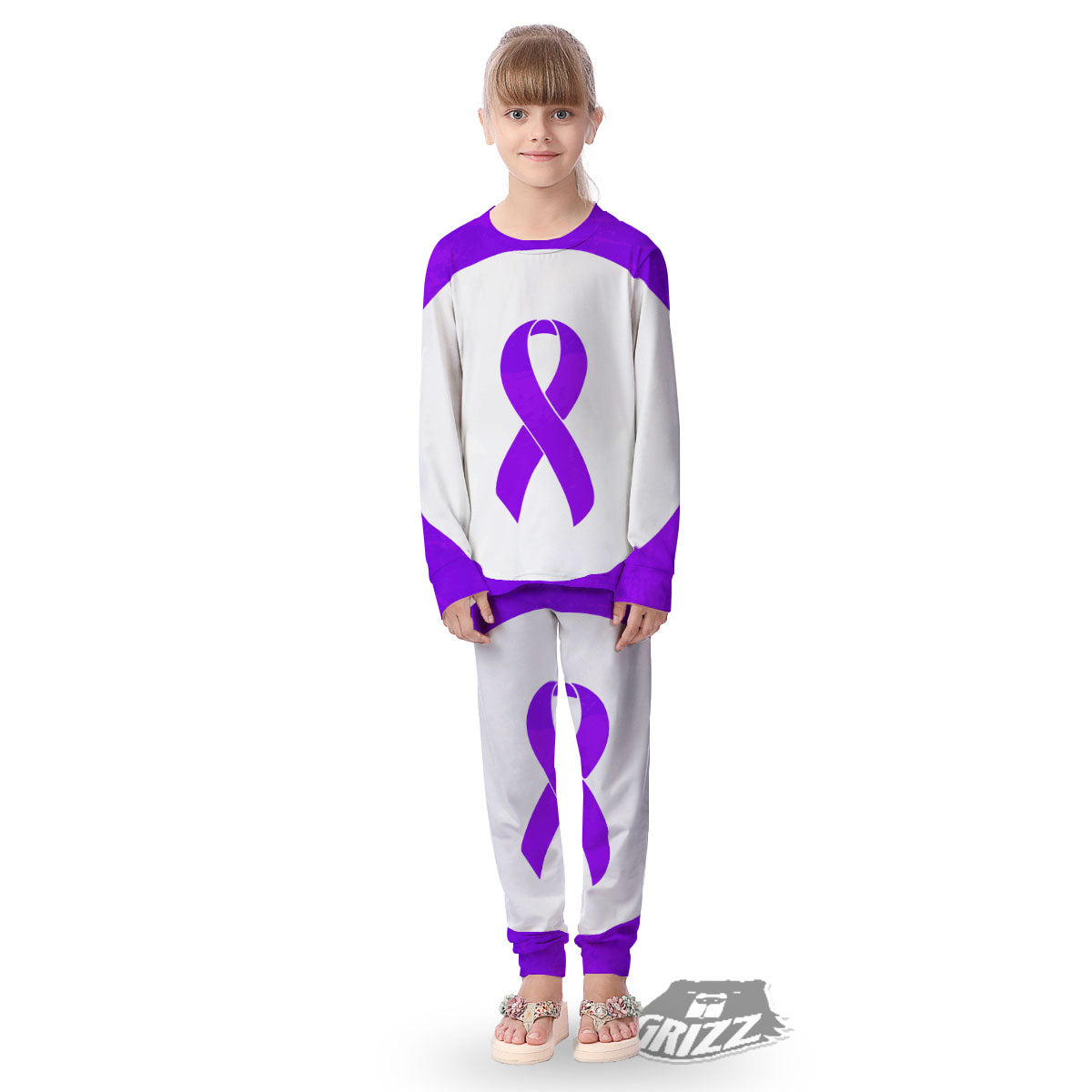Cancer Awareness Ribbon Purple Print Kid's Pajamas-grizzshop