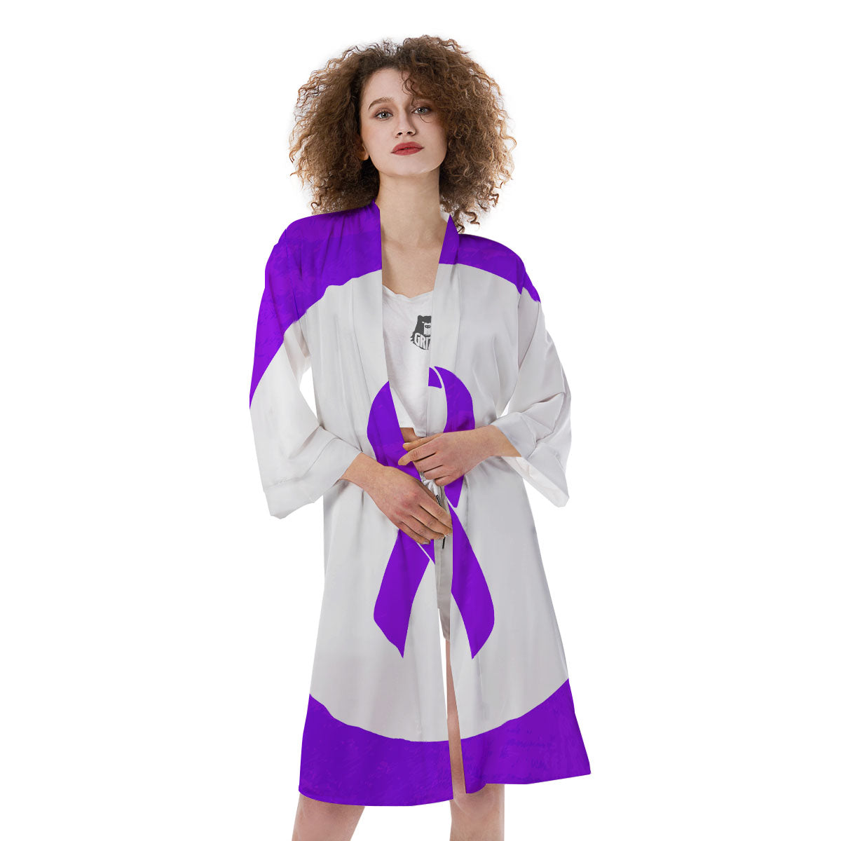 Cancer Awareness Ribbon Purple Print Kimono-grizzshop