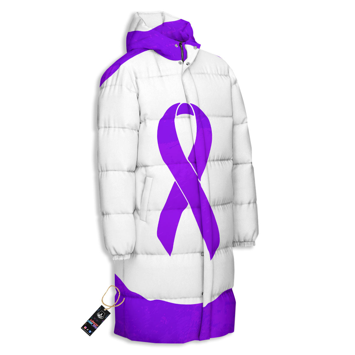 Cancer Awareness Ribbon Purple Print Long Down Jacket-grizzshop