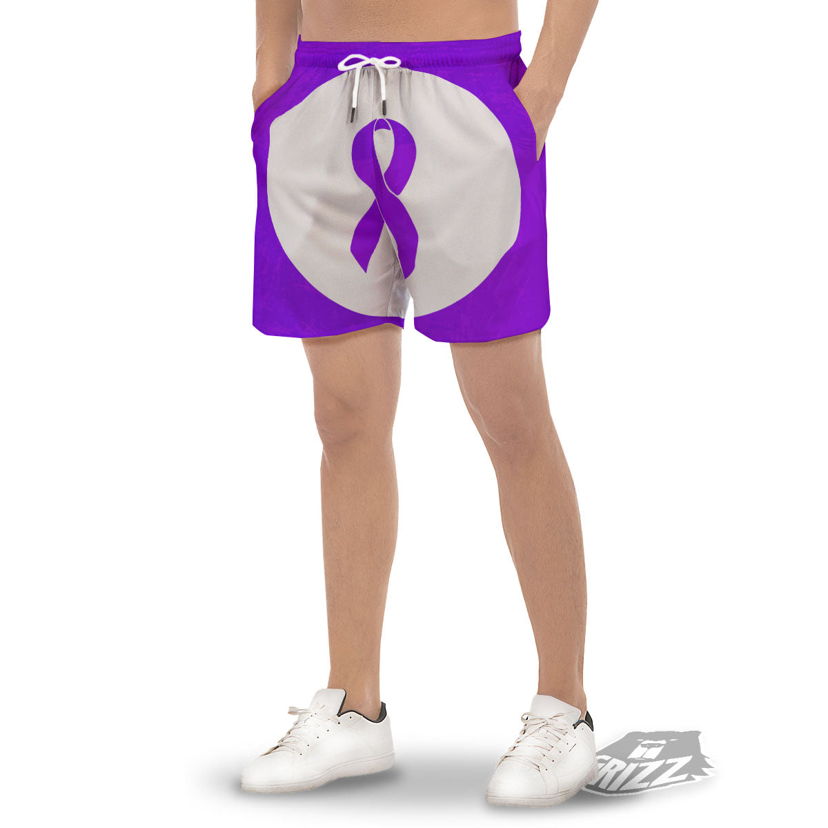 Cancer Awareness Ribbon Purple Print Men's Gym Shorts-grizzshop