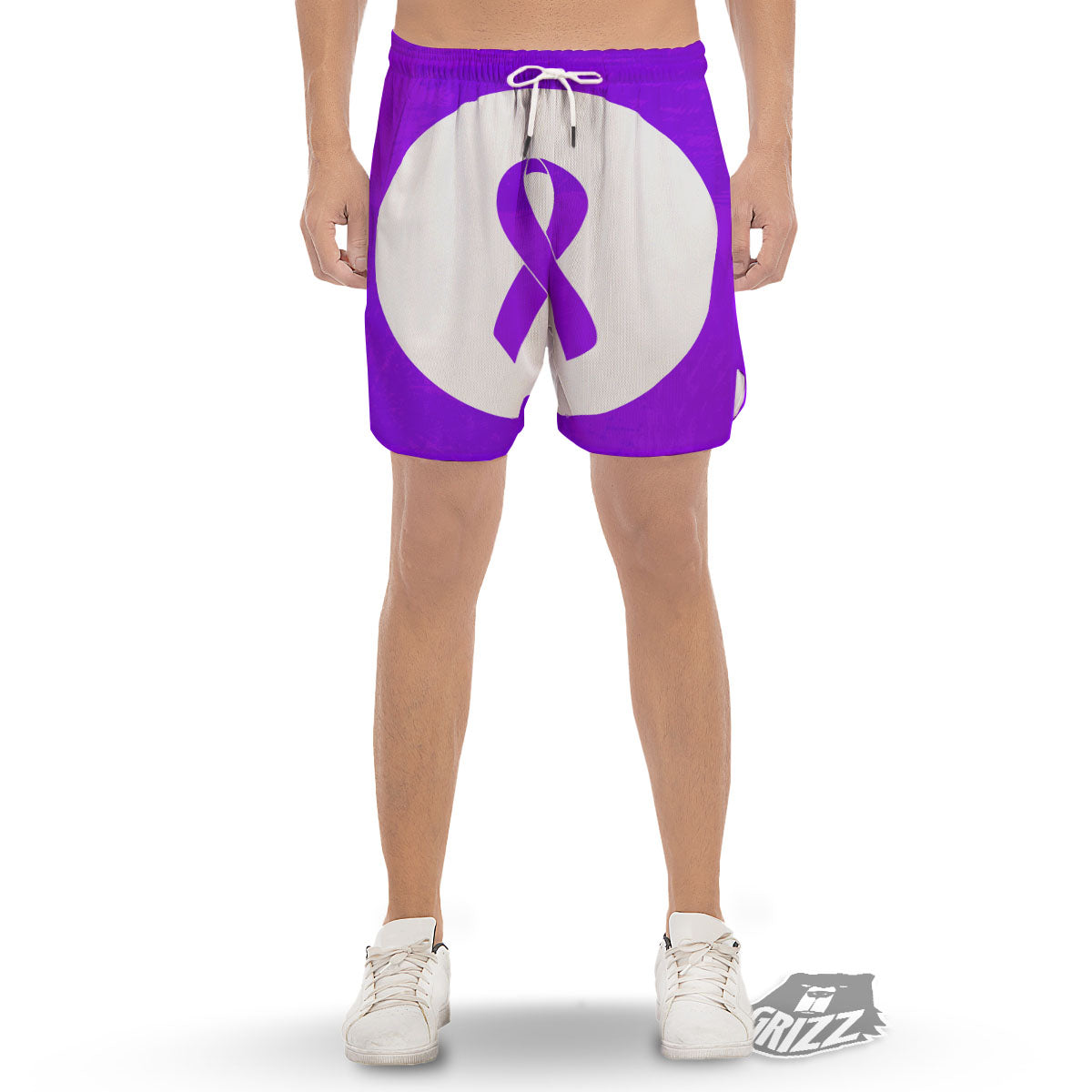 Cancer Awareness Ribbon Purple Print Men's Gym Shorts-grizzshop