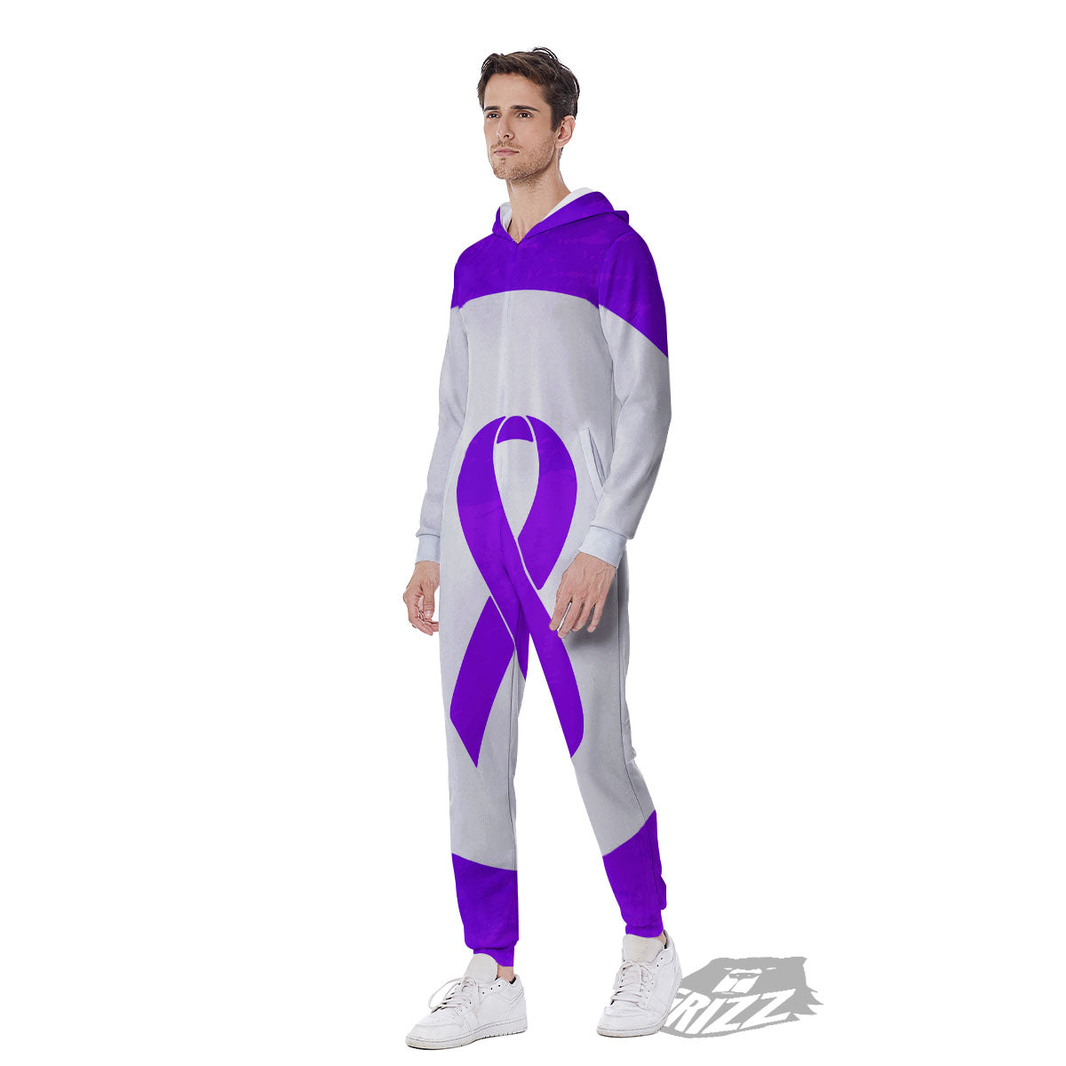 Cancer Awareness Ribbon Purple Print Men's Jumpsuit-grizzshop