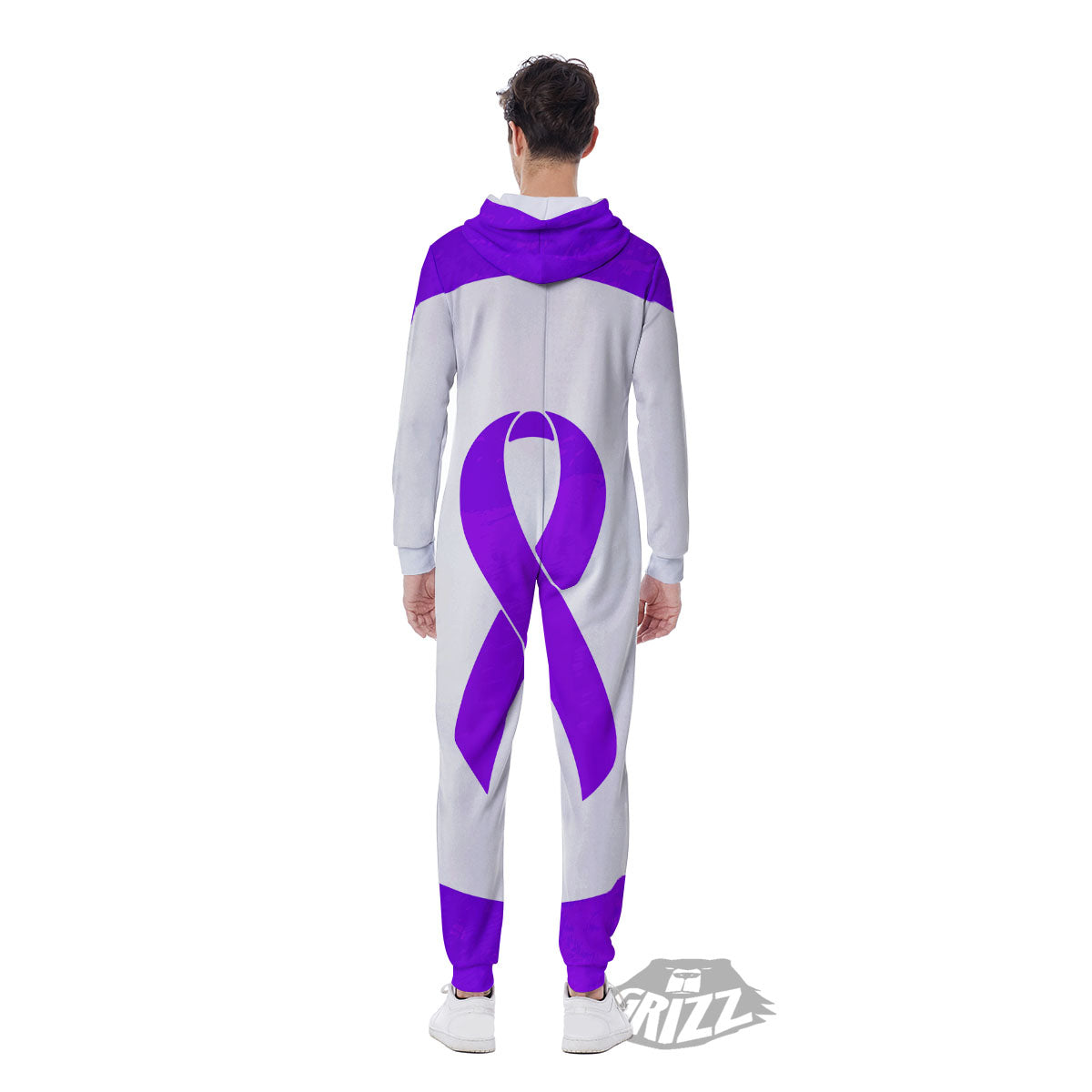 Cancer Awareness Ribbon Purple Print Men's Jumpsuit-grizzshop