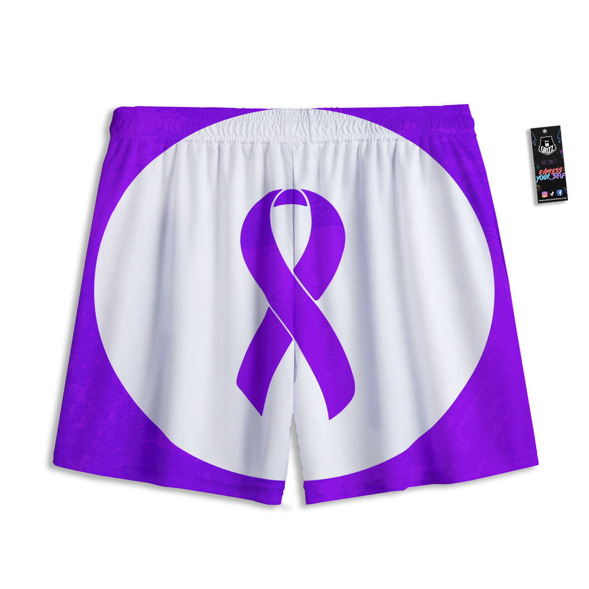Cancer Awareness Ribbon Purple Print Mesh Shorts