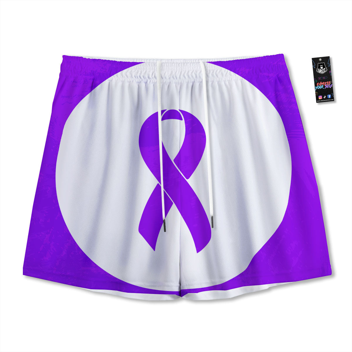 Cancer Awareness Ribbon Purple Print Mesh Shorts