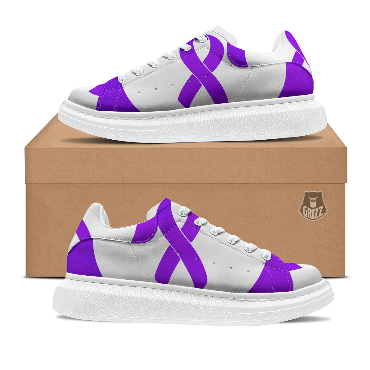 Cancer Awareness Ribbon Purple Print Platform Shoes-grizzshop