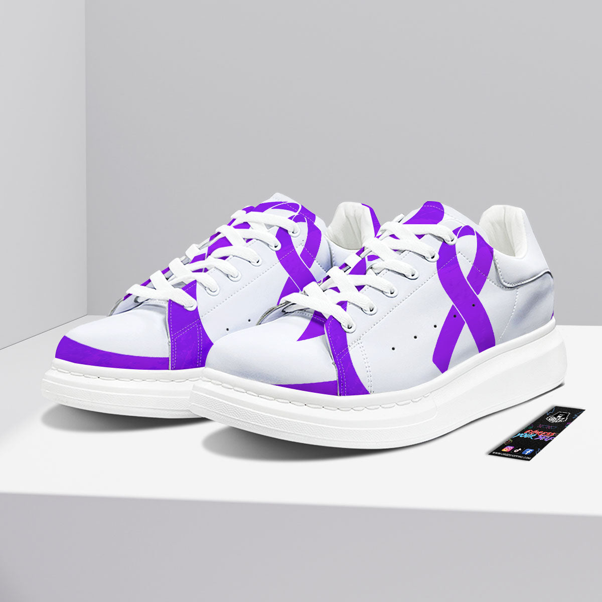 Cancer Awareness Ribbon Purple Print Platform Shoes-grizzshop