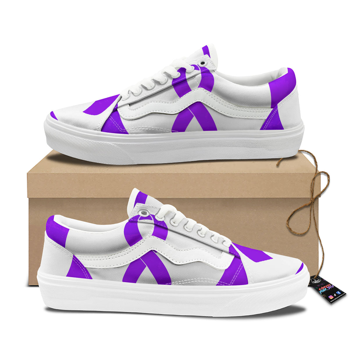 Cancer Awareness Ribbon Purple Print Skate Shoes-grizzshop