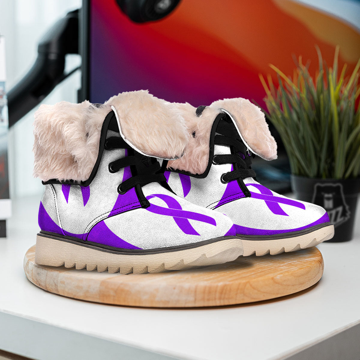Cancer Awareness Ribbon Purple Print Snow Boots-grizzshop