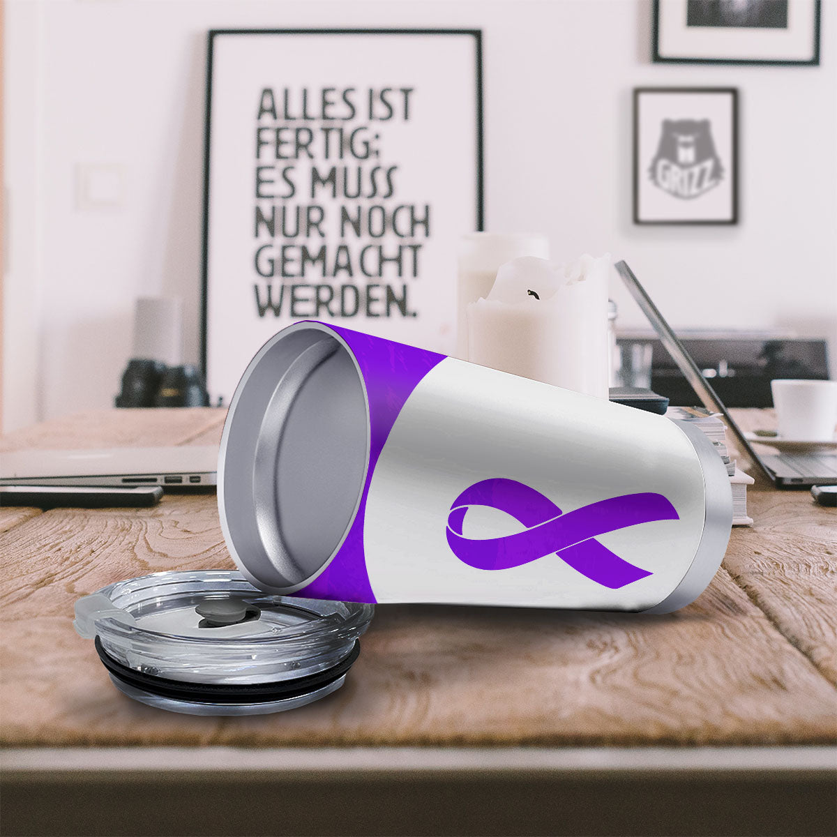 Cancer Awareness Ribbon Purple Print Tumbler-grizzshop