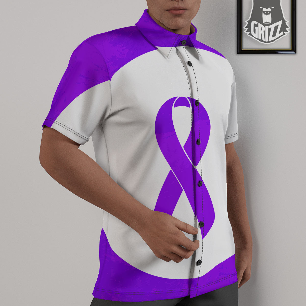 Cancer Awareness Ribbon Purple Print Untucked Shirts-grizzshop