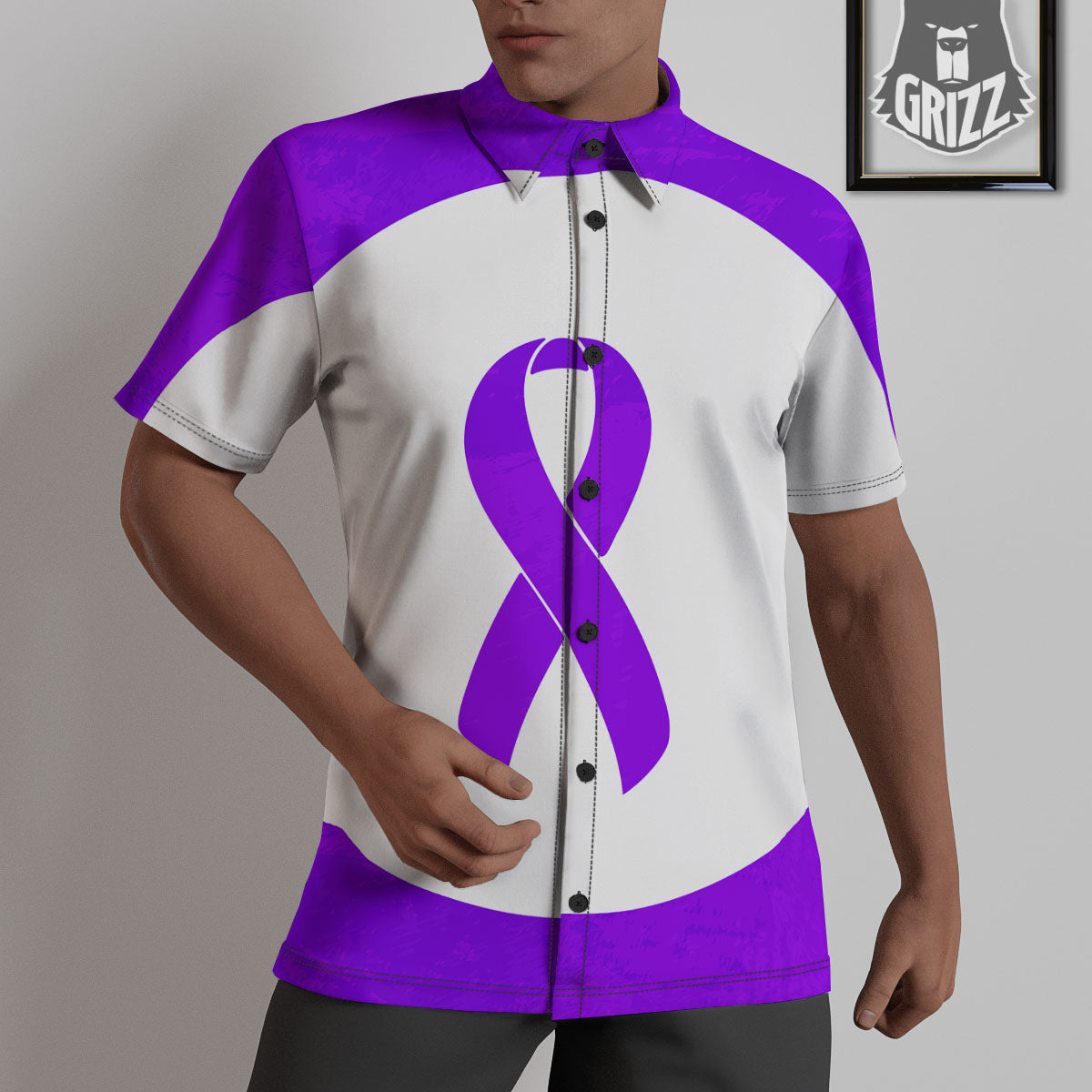 Cancer Awareness Ribbon Purple Print Untucked Shirts-grizzshop