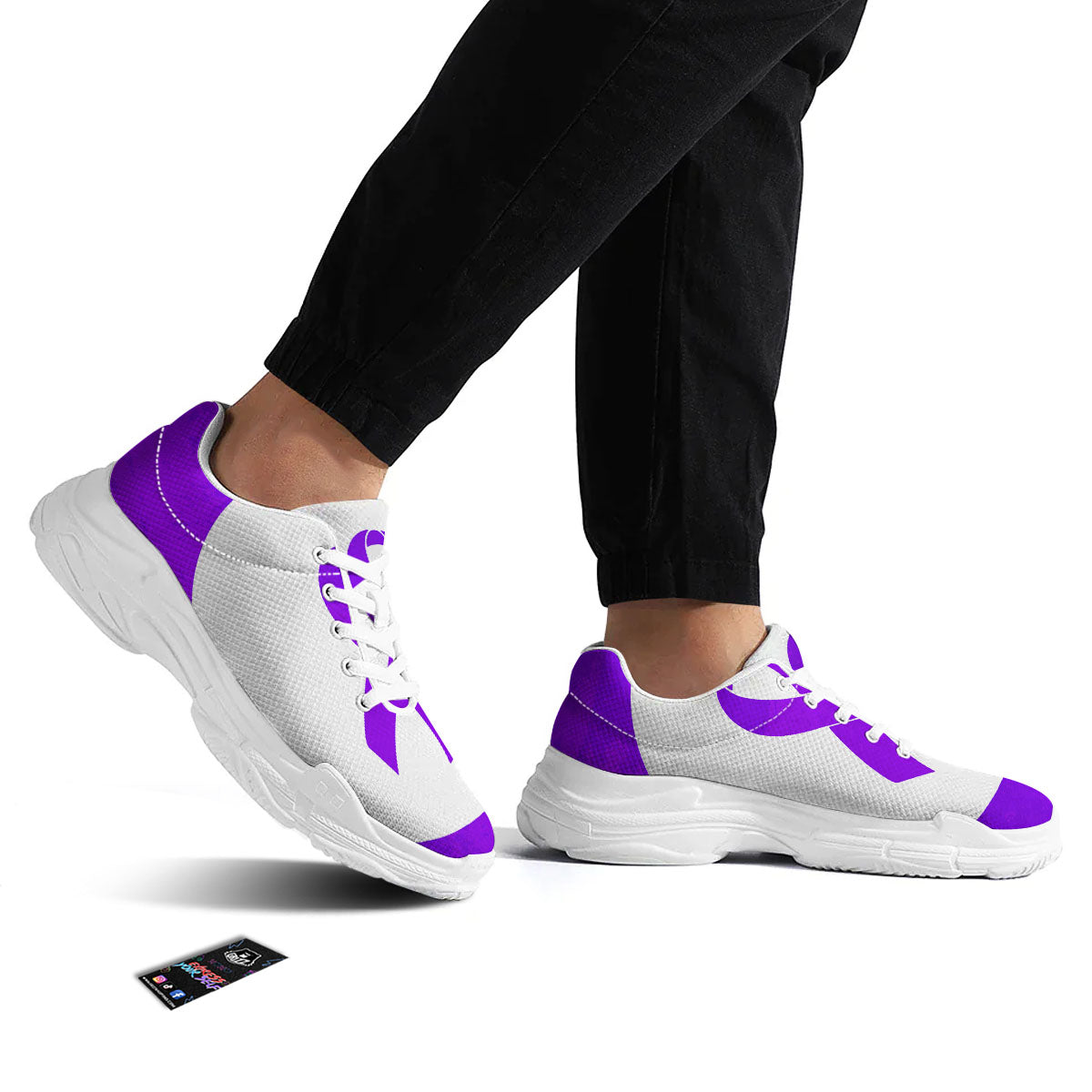 Cancer Awareness Ribbon Purple Print White Chunky Shoes-grizzshop