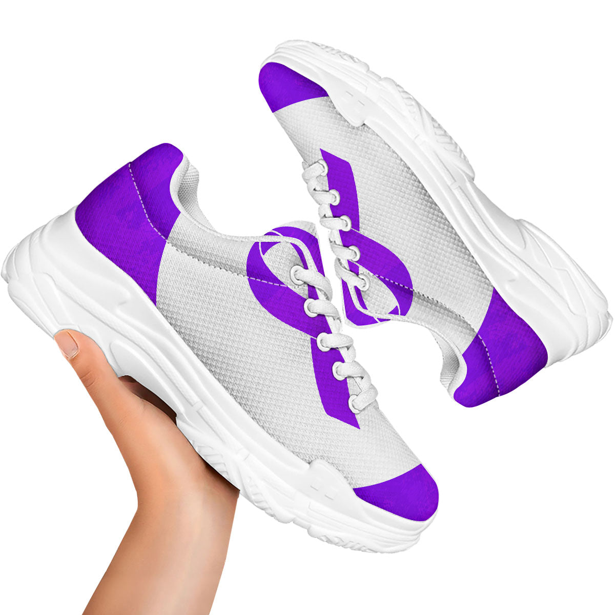 Cancer Awareness Ribbon Purple Print White Chunky Shoes-grizzshop