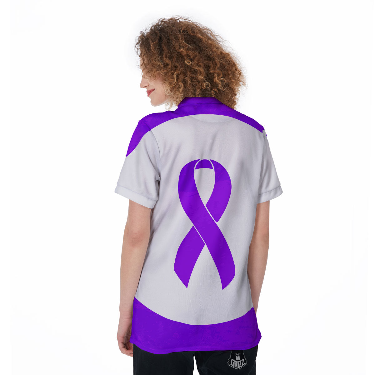 Cancer Awareness Ribbon Purple Print Women's Golf Shirts-grizzshop