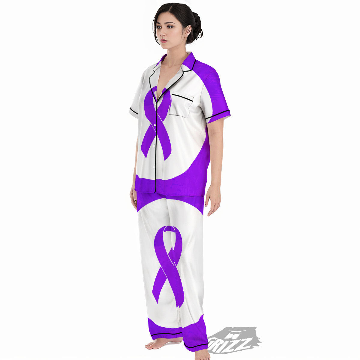 Cancer Awareness Ribbon Purple Print Women's Pajamas Set-grizzshop