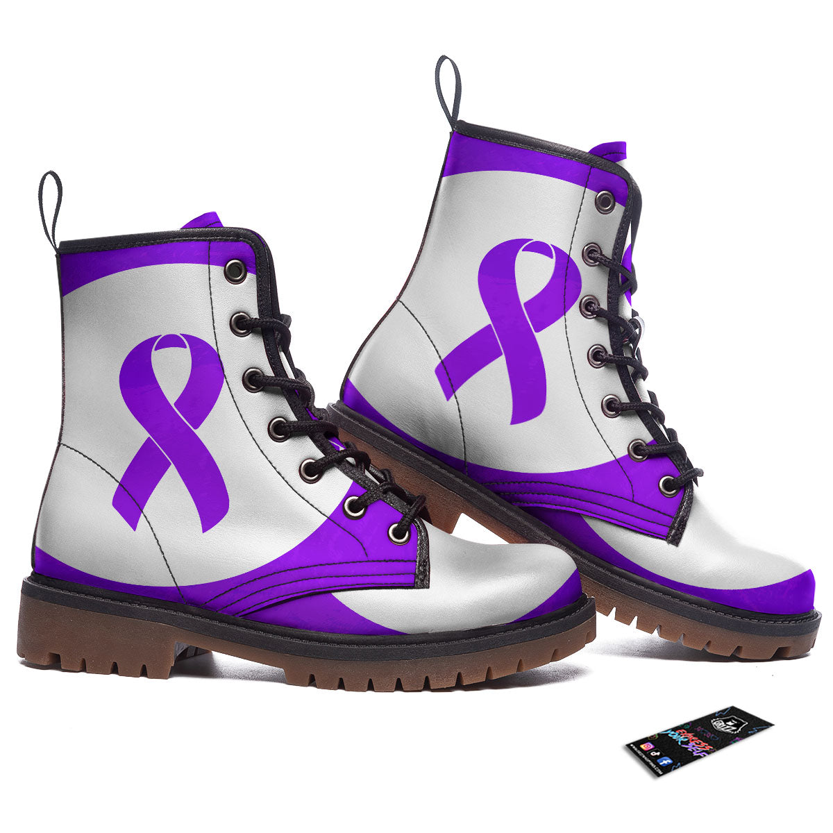 Cancer Awareness Ribbon Purple Print Work Boots-grizzshop