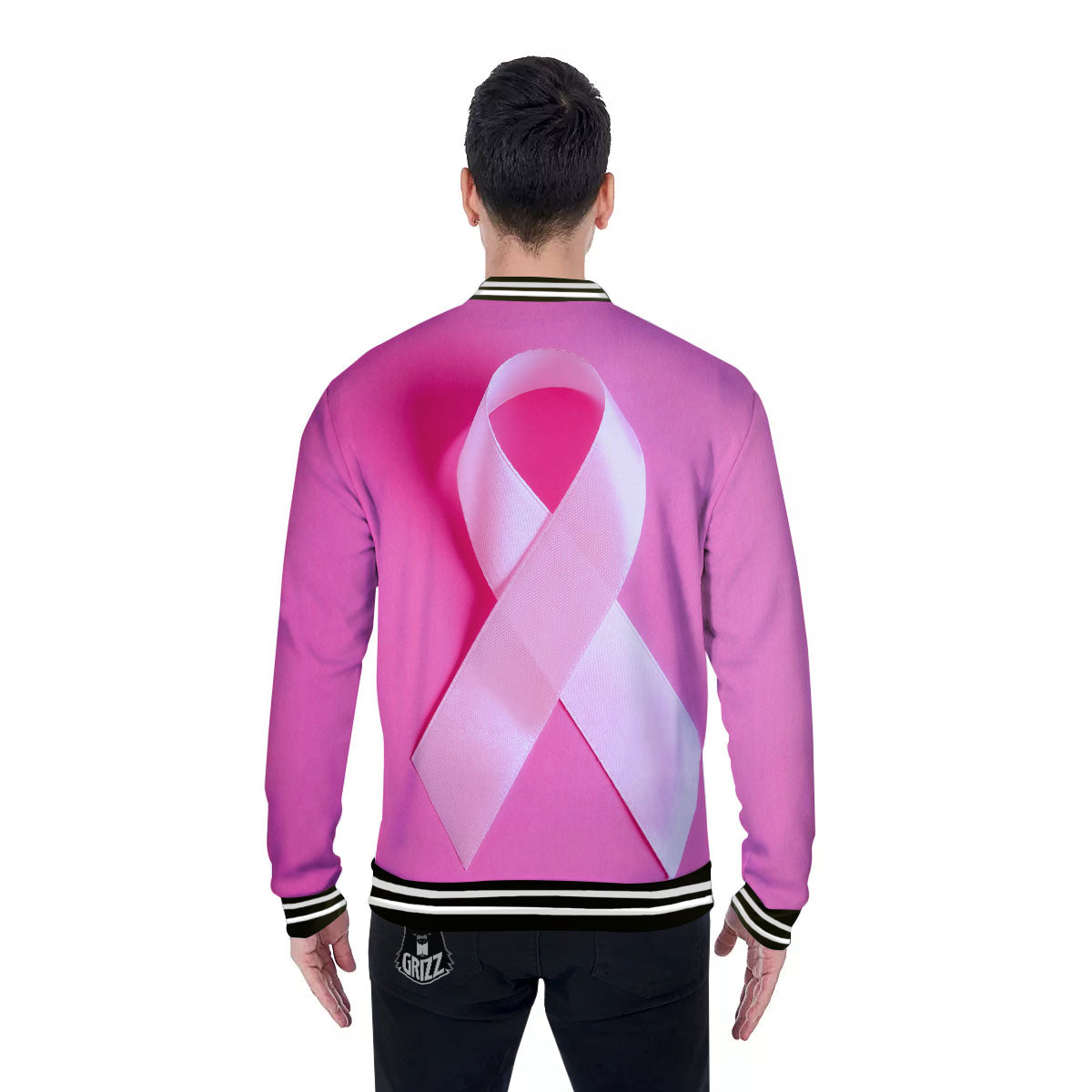Cancer Breast Little Ribbon Print Baseball Jacket-grizzshop