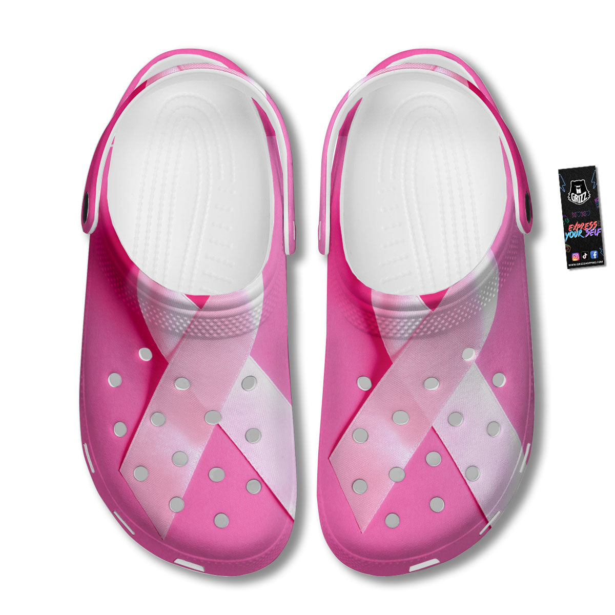 Cancer Breast Little Ribbon Print Clog-grizzshop