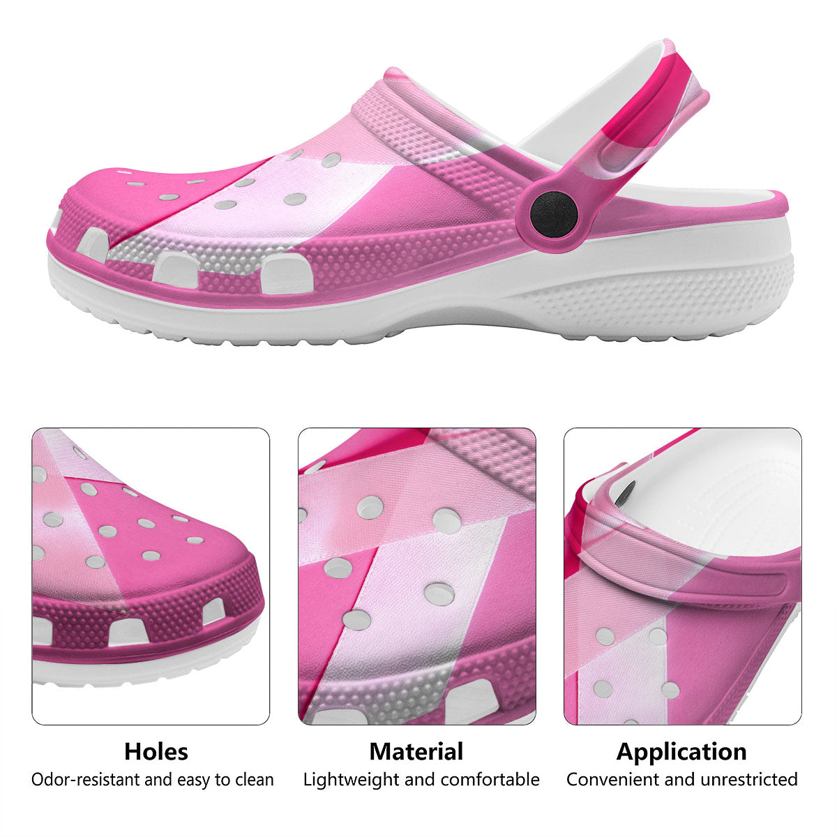 Cancer Breast Little Ribbon Print Clog-grizzshop