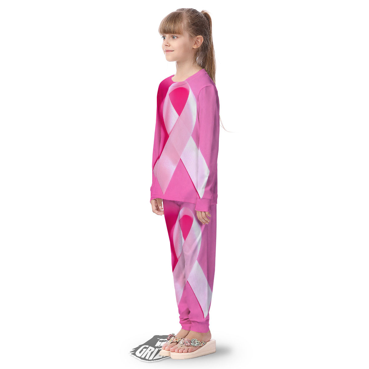Cancer Breast Little Ribbon Print Kid's Pajamas-grizzshop