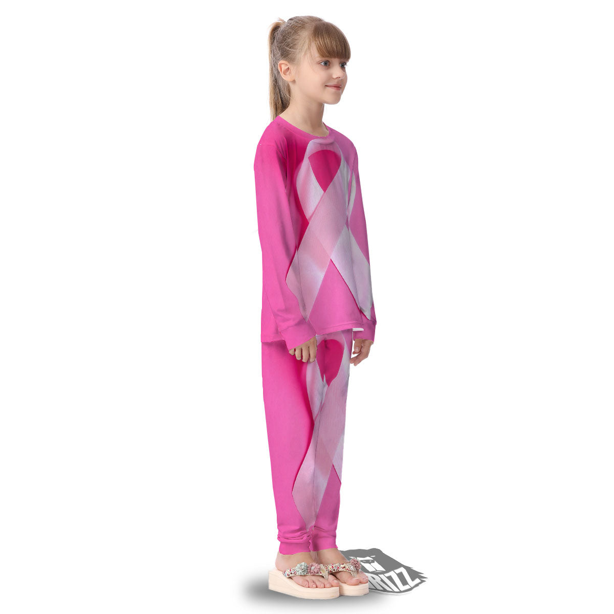 Cancer Breast Little Ribbon Print Kid's Pajamas-grizzshop