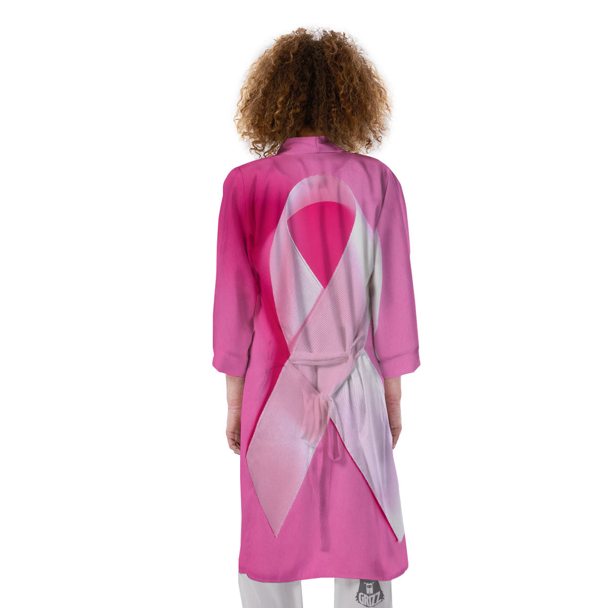 Cancer Breast Little Ribbon Print Kimono-grizzshop