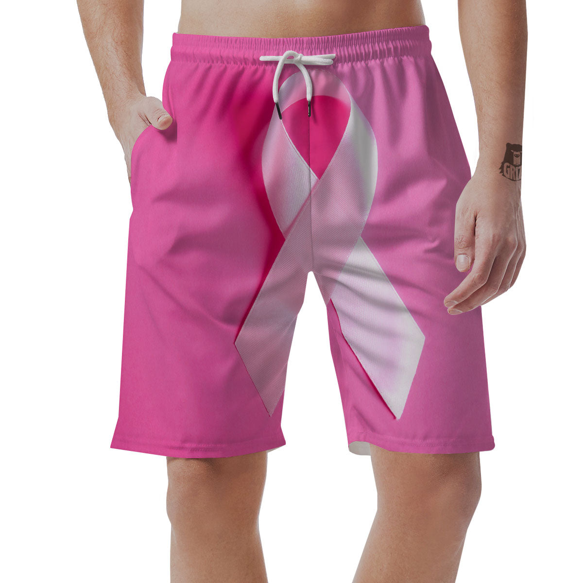 Cancer Breast Little Ribbon Print Men's Shorts-grizzshop