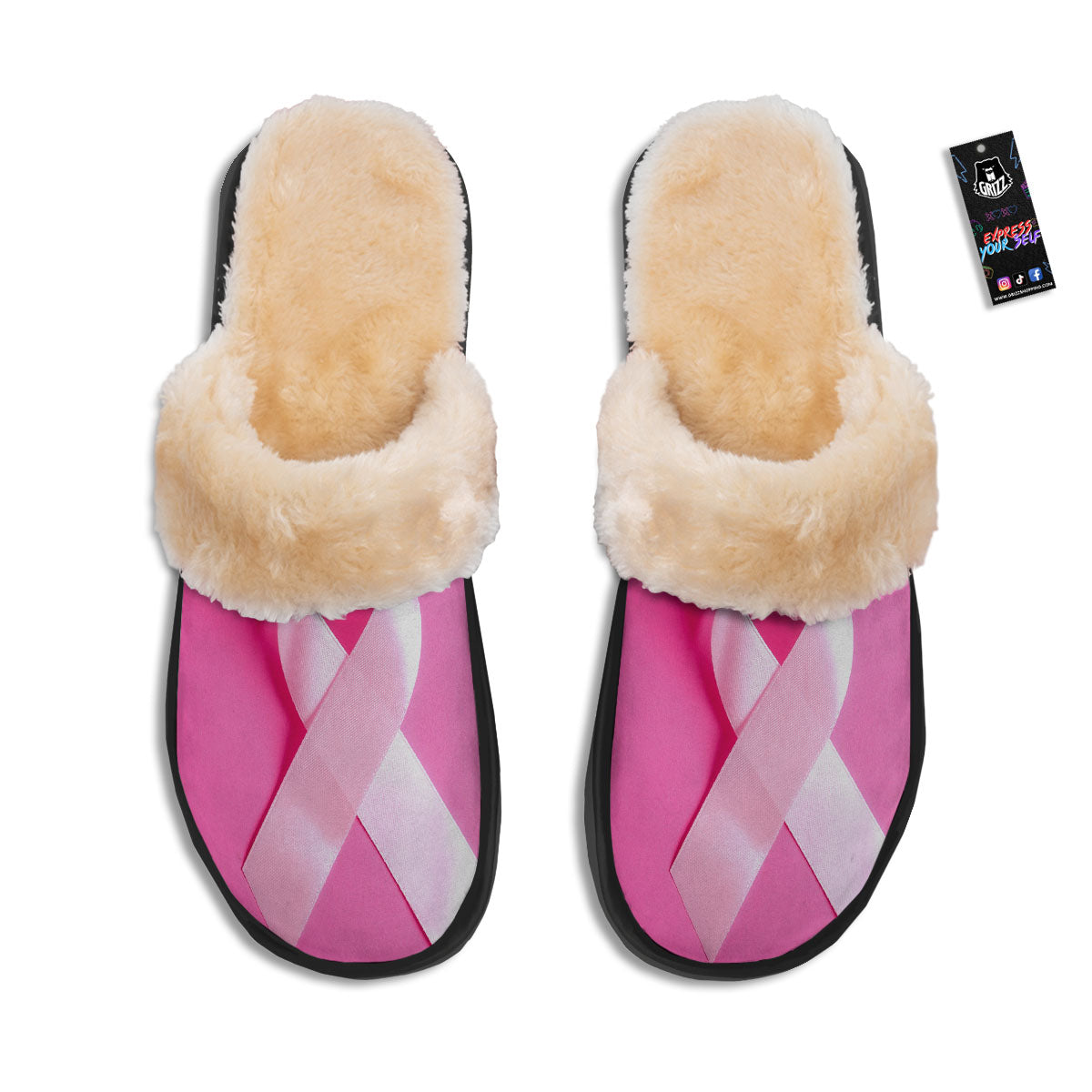 Cancer Breast Little Ribbon Print Slippers-grizzshop