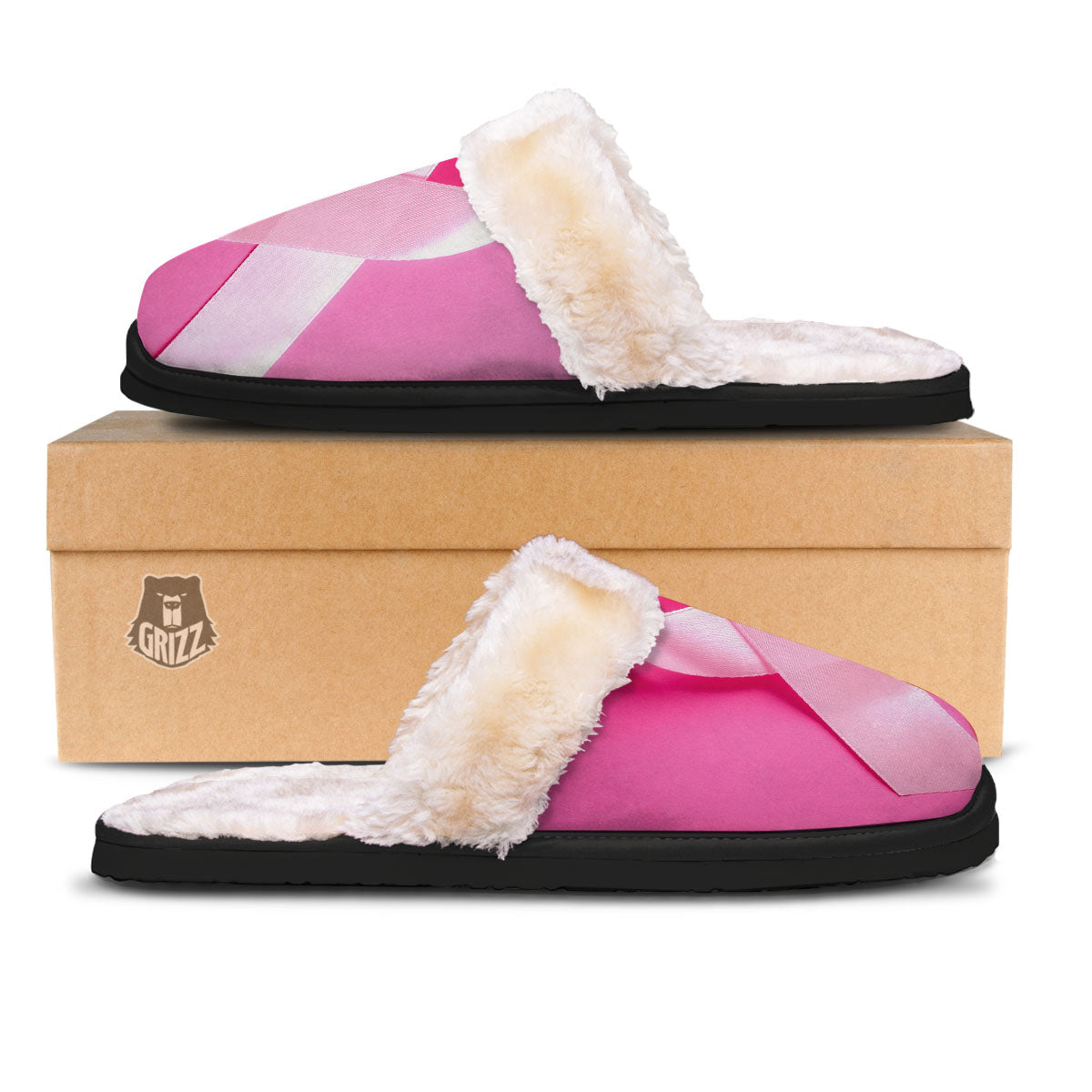 Cancer Breast Little Ribbon Print Slippers-grizzshop