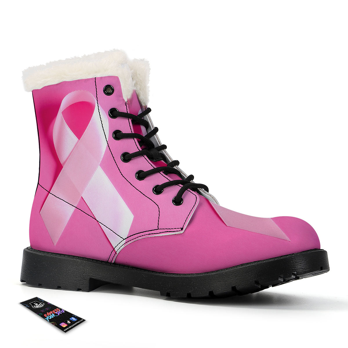 Cancer Breast Little Ribbon Print Winter Boots-grizzshop