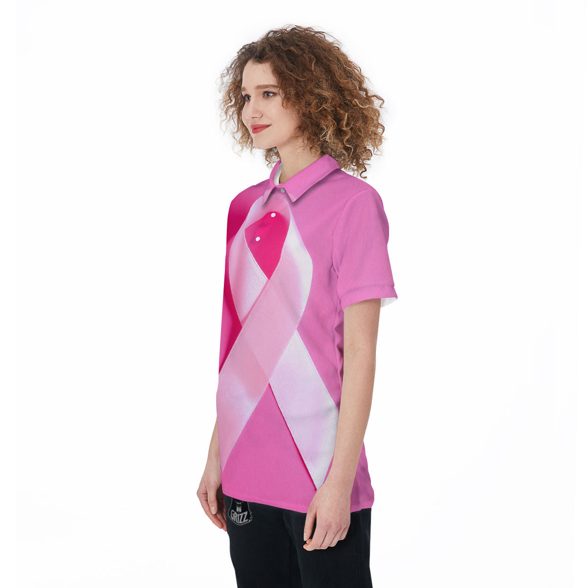 Cancer Breast Little Ribbon Print Women's Golf Shirts-grizzshop