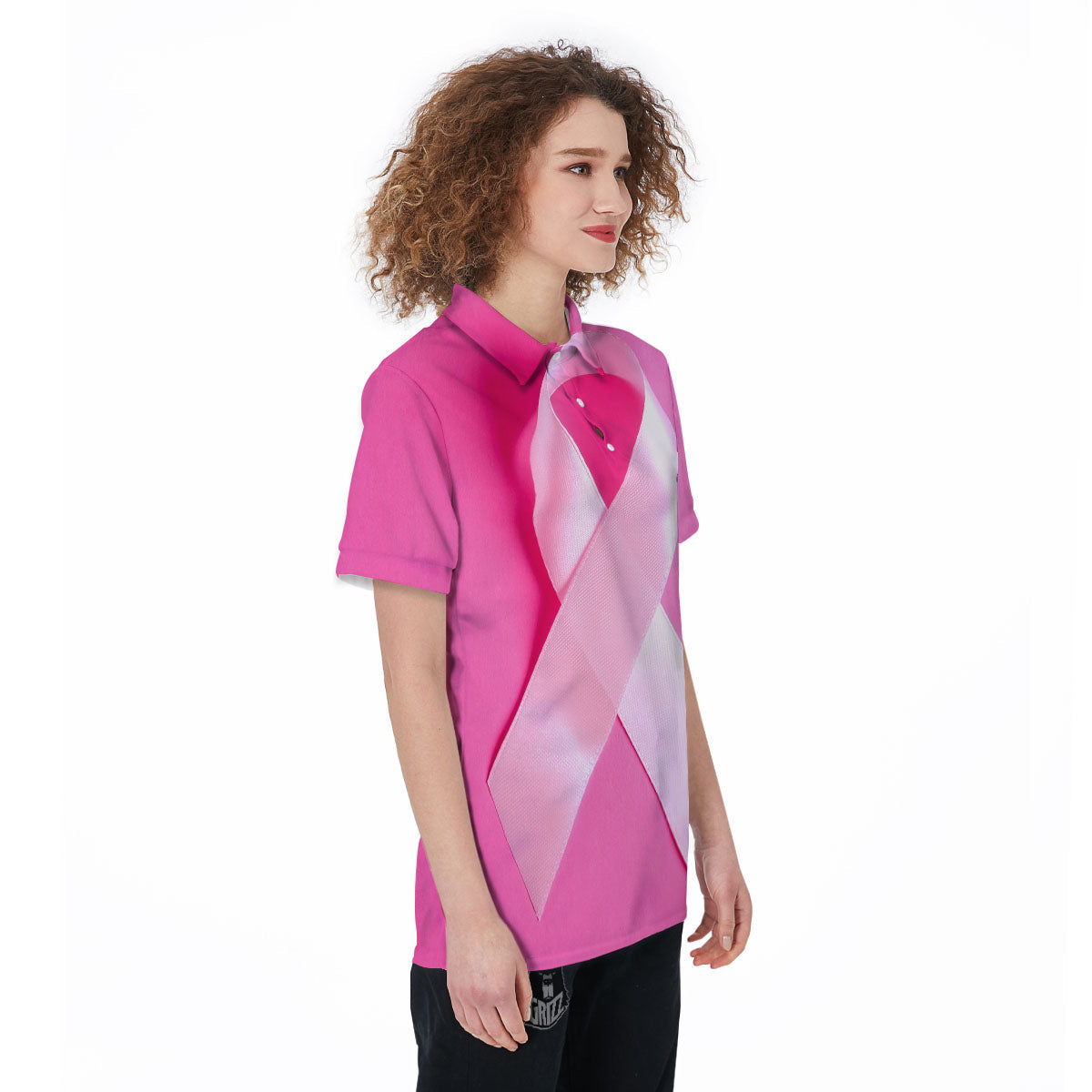 Cancer Breast Little Ribbon Print Women's Golf Shirts-grizzshop