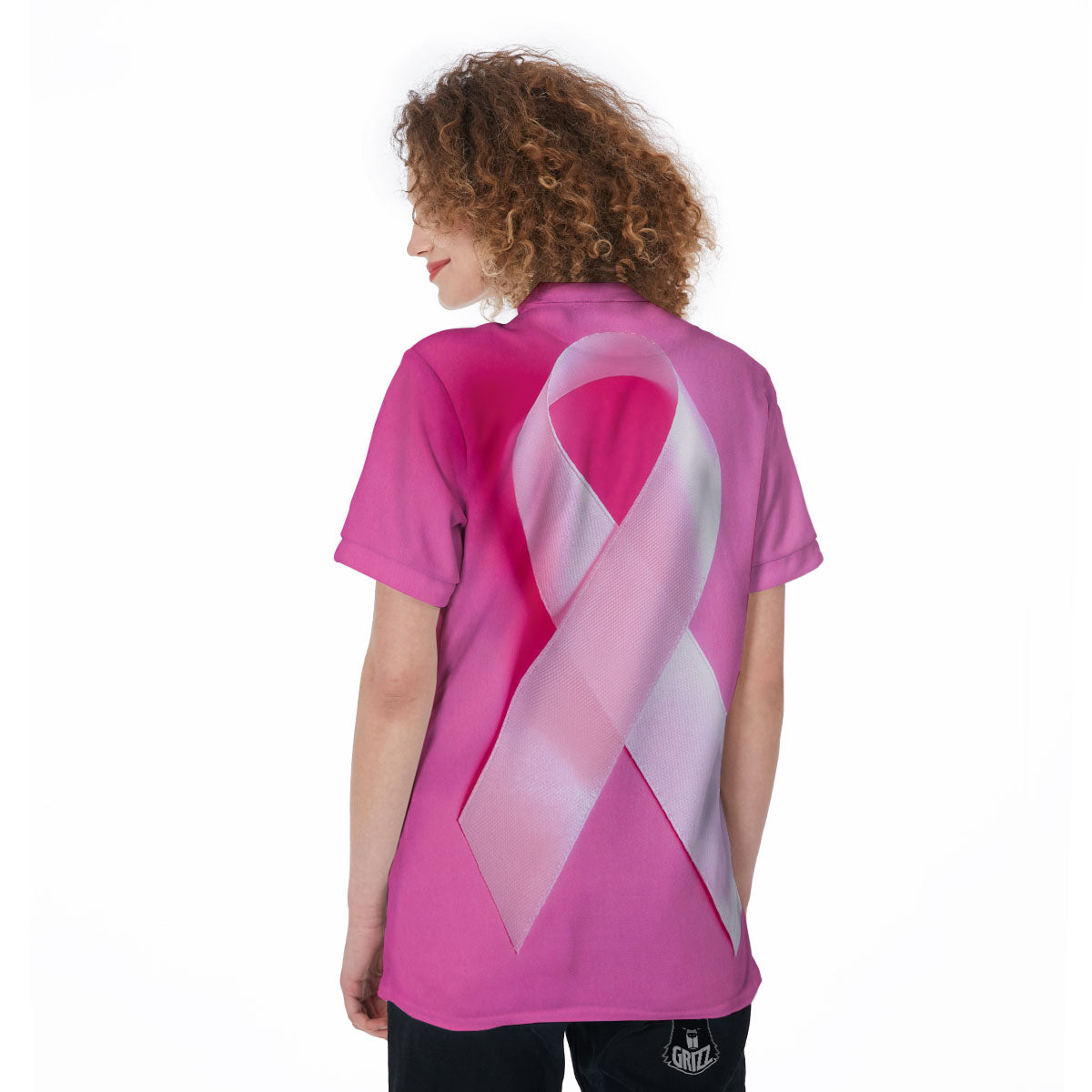 Cancer Breast Little Ribbon Print Women's Golf Shirts-grizzshop