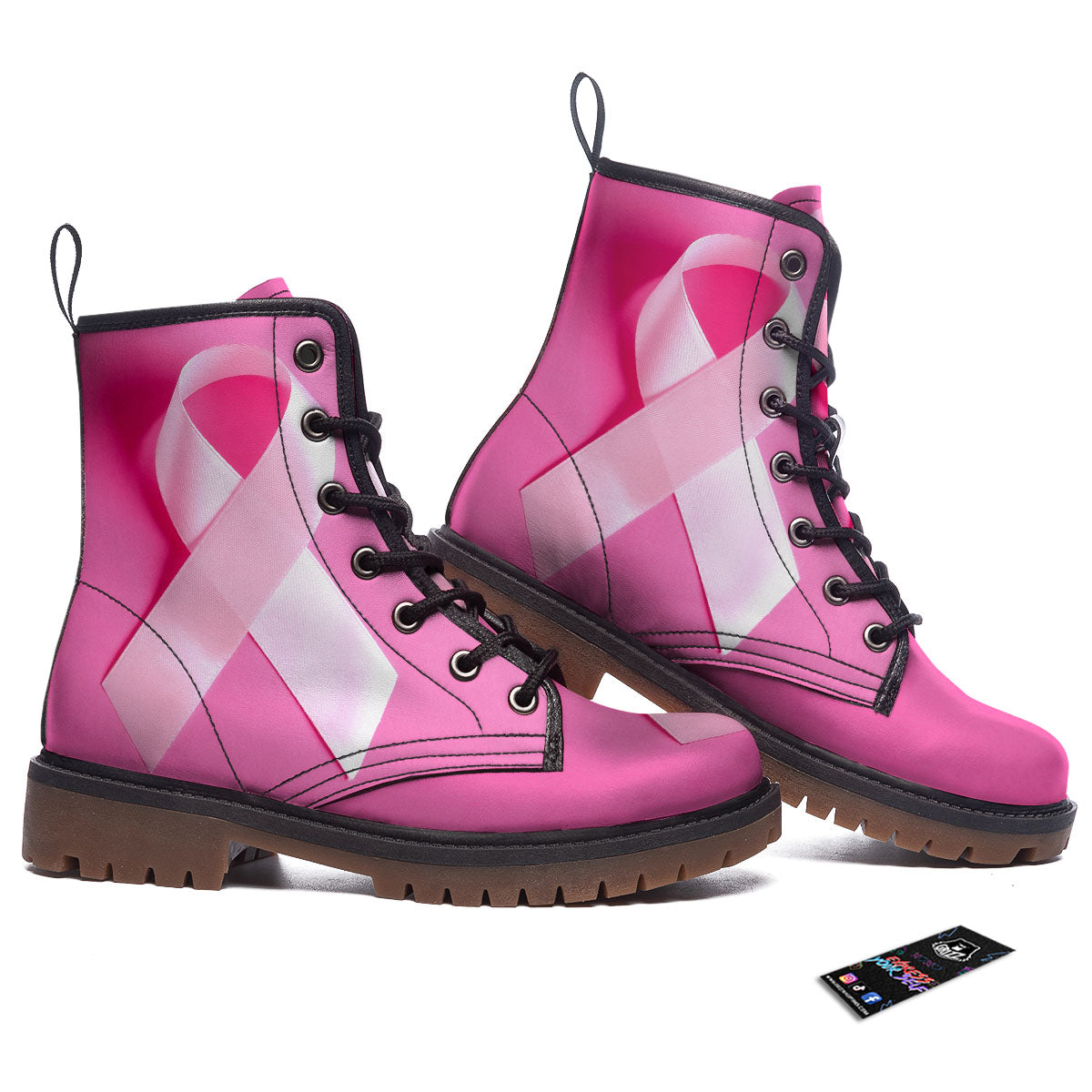 Cancer Breast Little Ribbon Print Work Boots-grizzshop