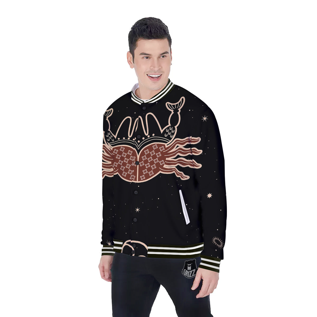 Cancer Constellation Print Baseball Jacket-grizzshop
