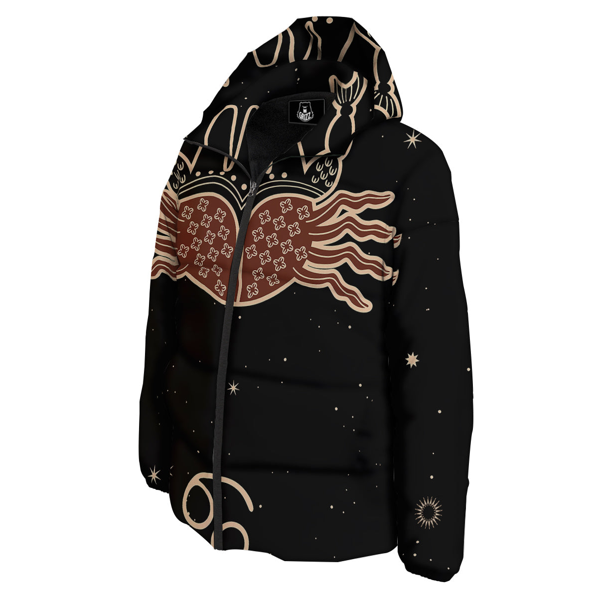 Cancer Constellation Print Down Jacket-grizzshop