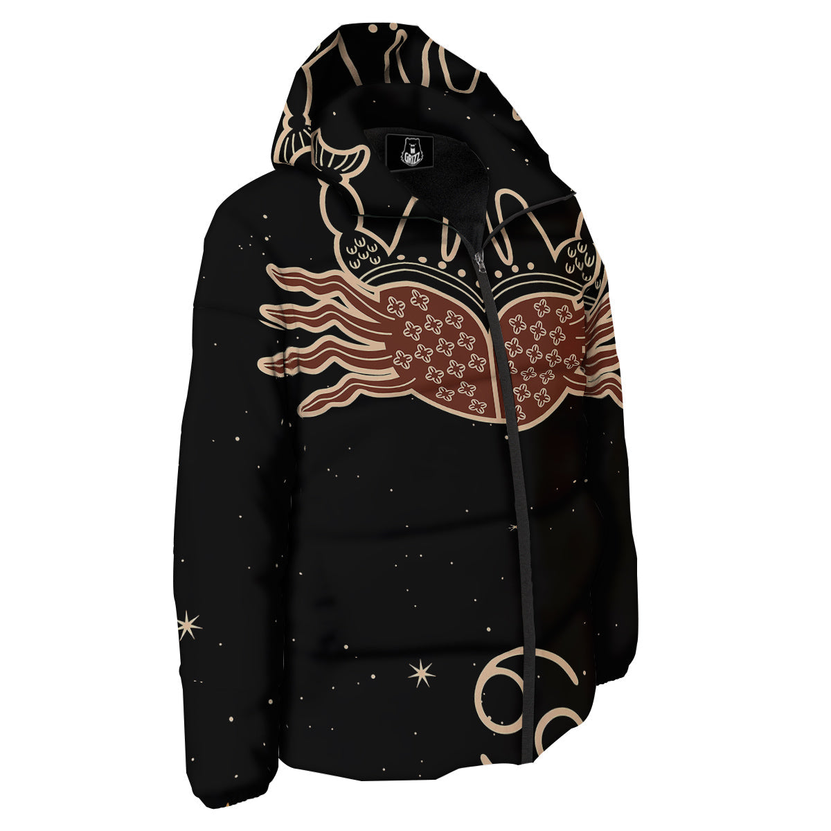 Cancer Constellation Print Down Jacket-grizzshop