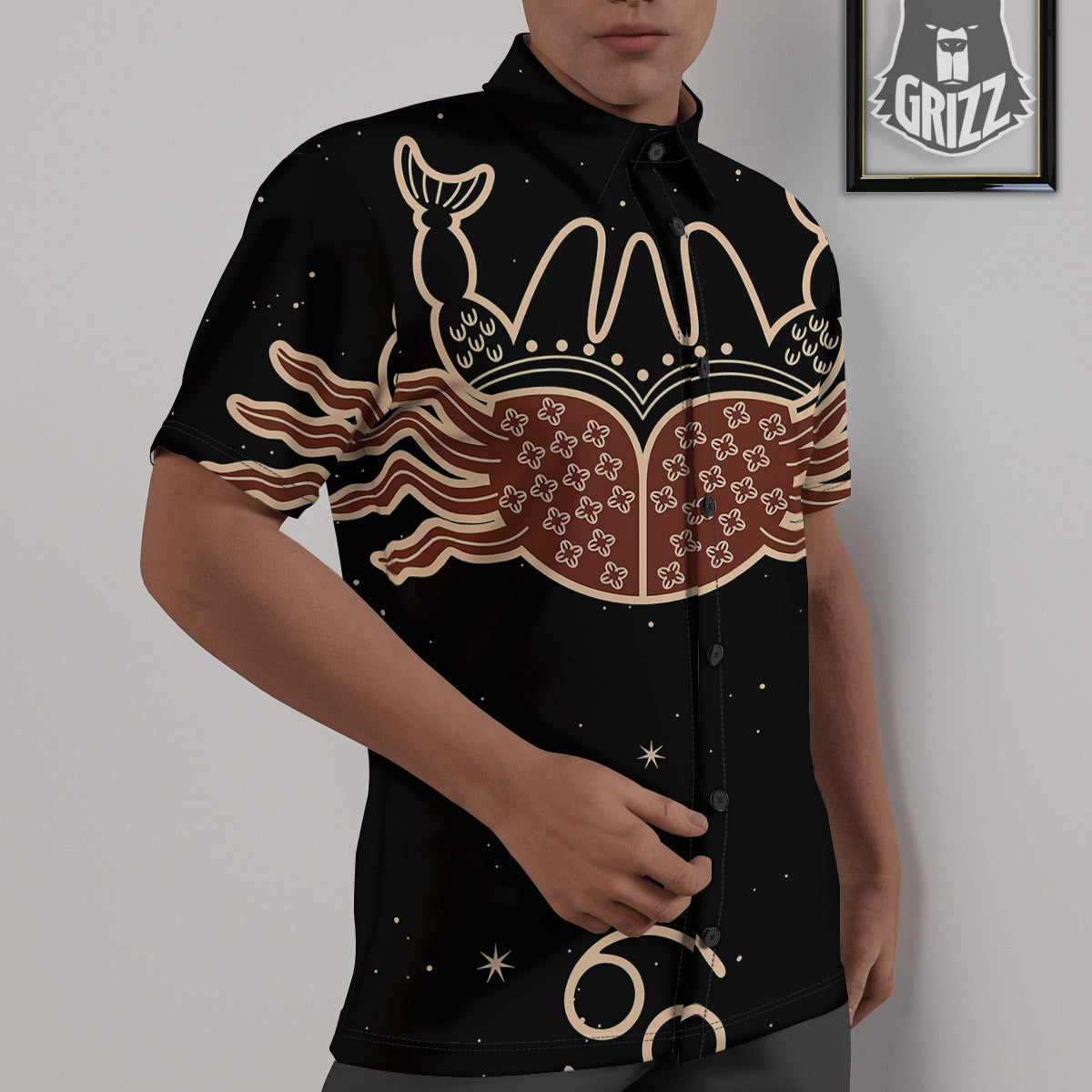 Cancer Constellation Print Untucked Shirts-grizzshop